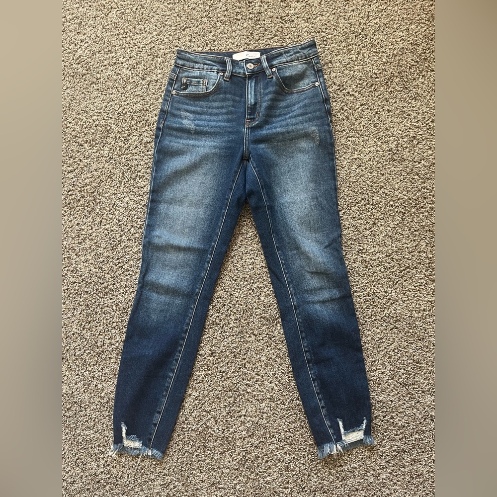 Kan Can Skinny Jeans Distressed Hem Ankle